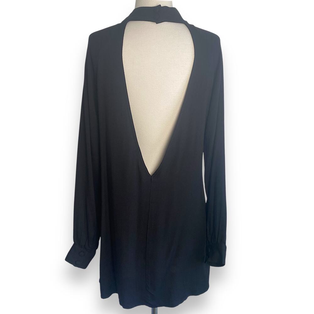 For Love & Lemons High Neck Keyhole Low Back Long Sleeve Black Witchy Mini Dress - Picture 7 of 8